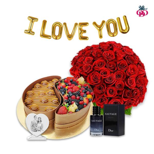 Premium Combo with Glass Crystal: cake and flowers same day delivery