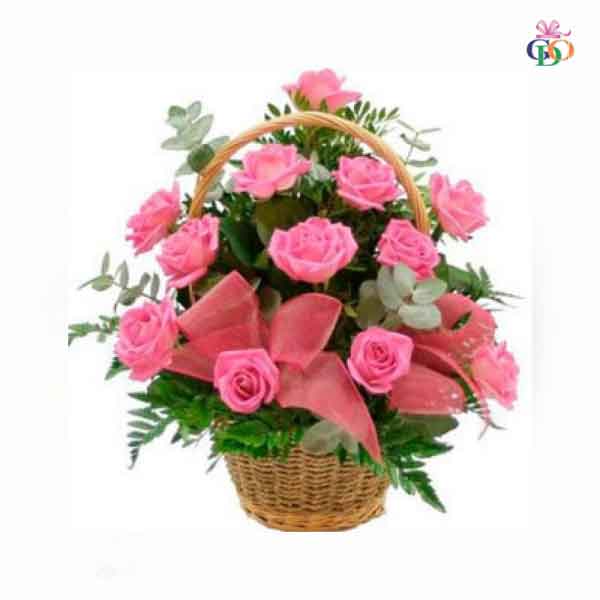 Pink Roses Basket: Dubai Flower Delivery