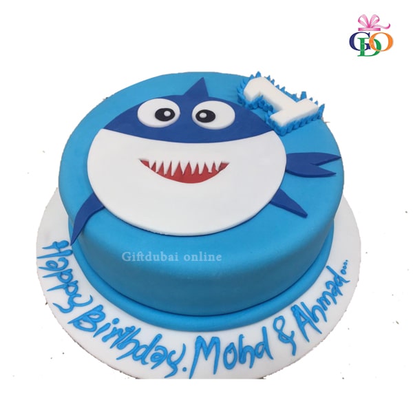 Baby Shark Design Sugar Fondant Cake: Baby Shark Birthday Cake