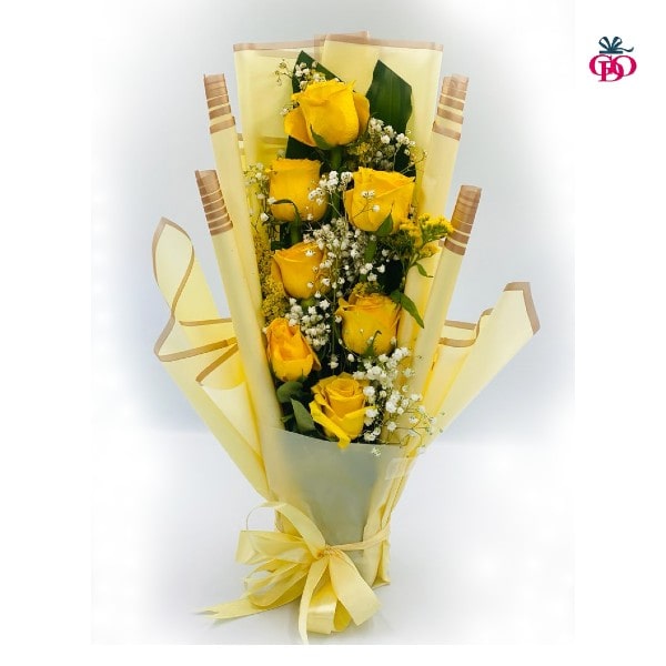 Yellow Rose Flower Bouquet wrpped with glitter cloth : Send Flowers Online