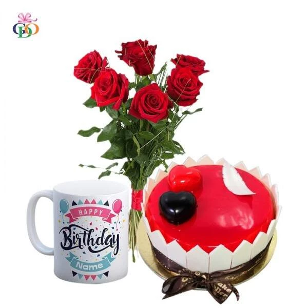 Strawberry Cake Mug Combo: Cake and Flowers Delivery in Dubai