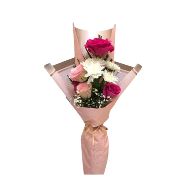 red and pink roses wrapped with paper: Dubai Flower Gifts