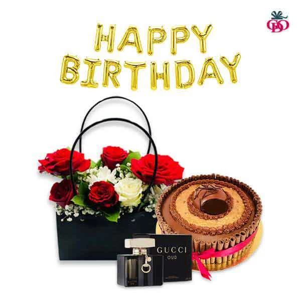 Premium Gucci Combo: Cake and Flowers