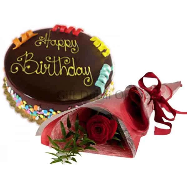 Rainbow Chocolate Cake Flower Gift Combo