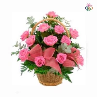 20 pink Roses Basket