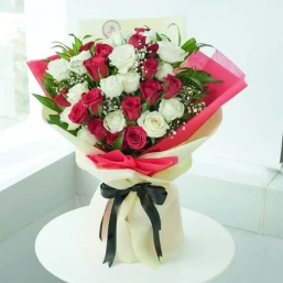 White and Red Rose Bouquet