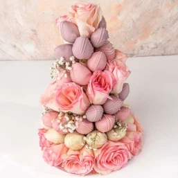 Chocolate Strawberries and Roses Tower