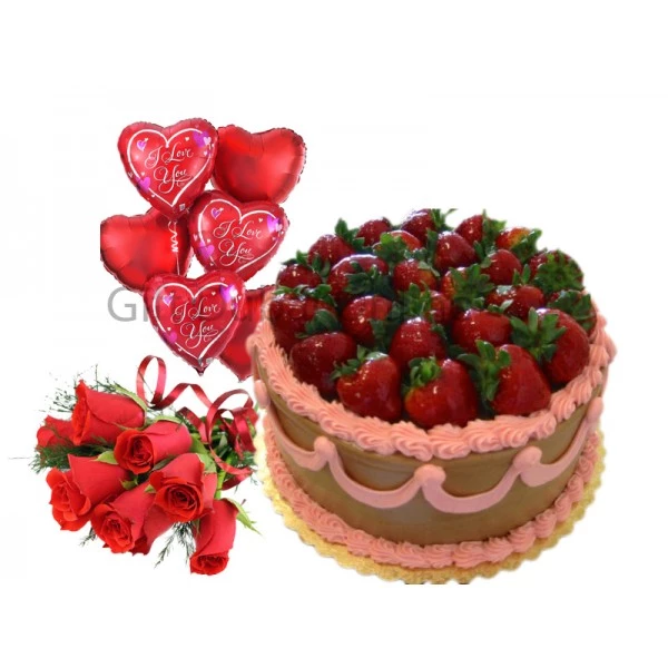 Strawberry Cake Combo: Cake and Flower Delivery in Dubai