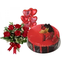Stawberry Cake Flower Combo