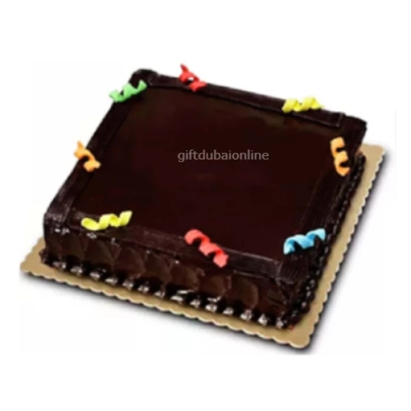 Square Chocolate Cream Cake with Colorful Sprinkles on top