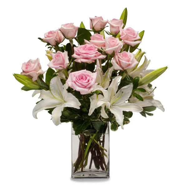 Fragrant Pink Roses with White Lilies