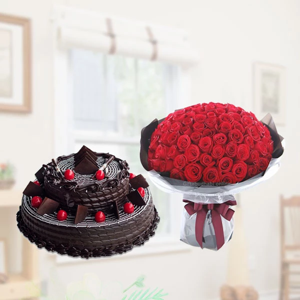 Chocolate Layer cake Combo: Cake and Flower Delivery in Dubai