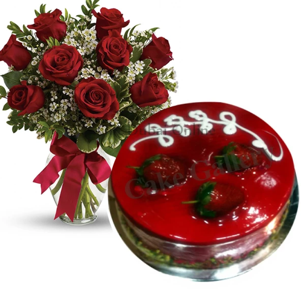 Reddish Combo: Cake and Flowers