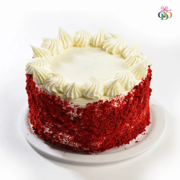 Round Shape Red Velvet Birthday Cake and White and Red Cream 