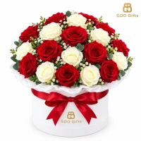Romantic white and red mixed rose box 