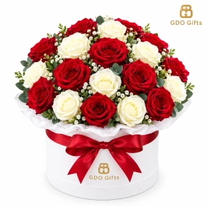 Red and White Rose Box: Send Flowers Dubai