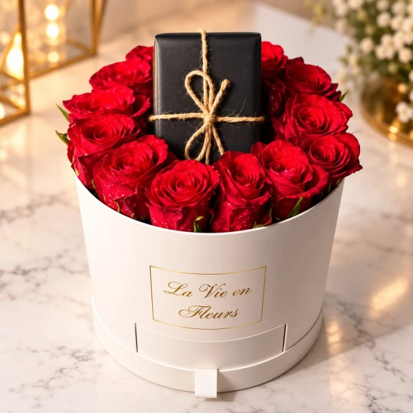 Flower & Belgium Chocolate Gift Hamper Box of red roses and belgium chocoalte : Red Rose Flowers in Dubai